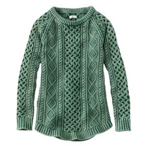 L.L. Bean Signature Cotton Fisherman Sweater Sea Green Wash Women’s Size Medium